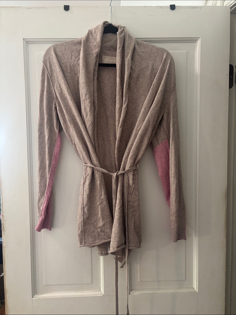 Zadig & Voltaire Taupe Wrap Robe with Pink Sleeve Panels